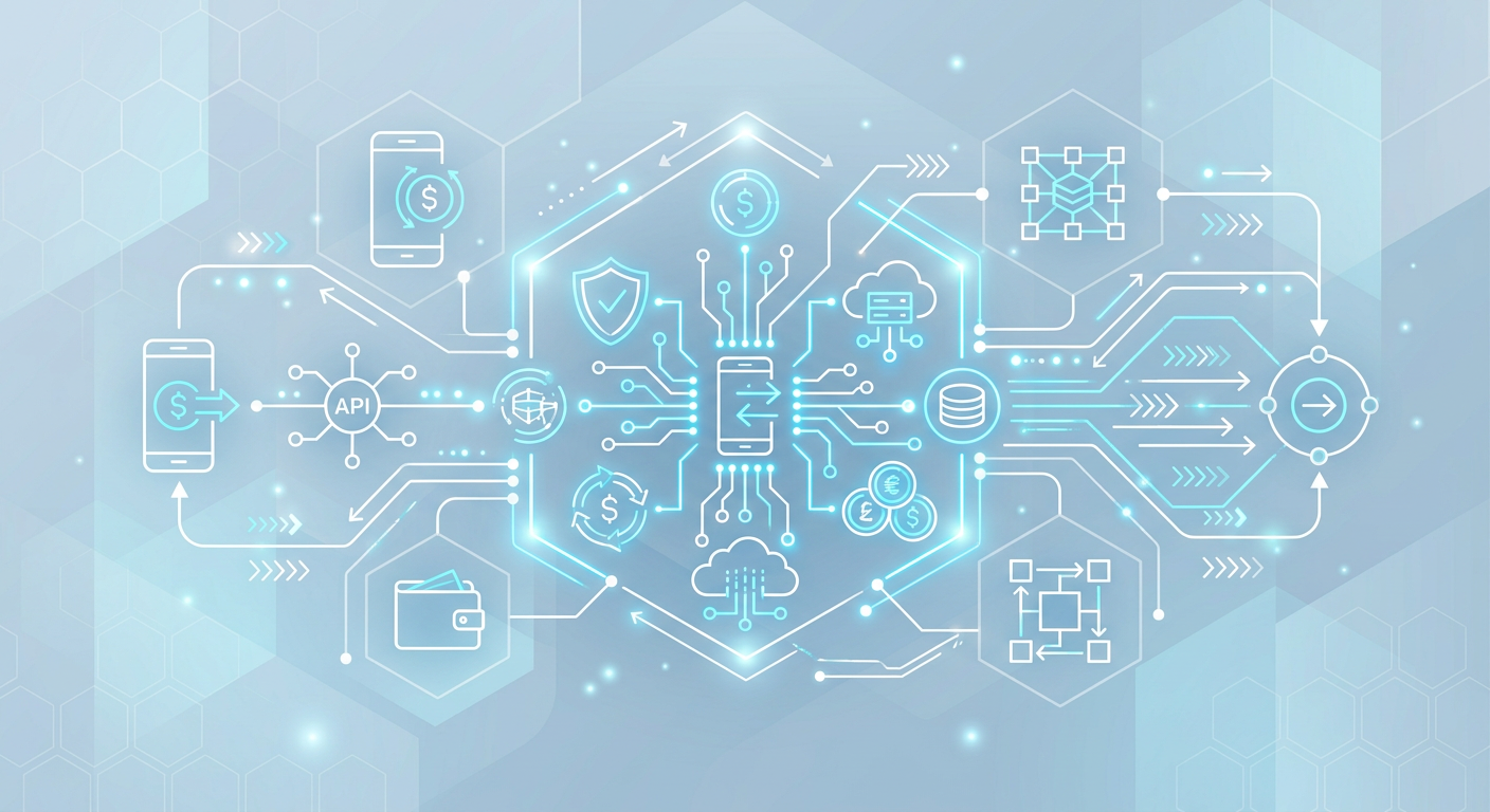 Abstract representation of interconnected digital financial services showcasing the UK fintech boom benefits for SMEs.
