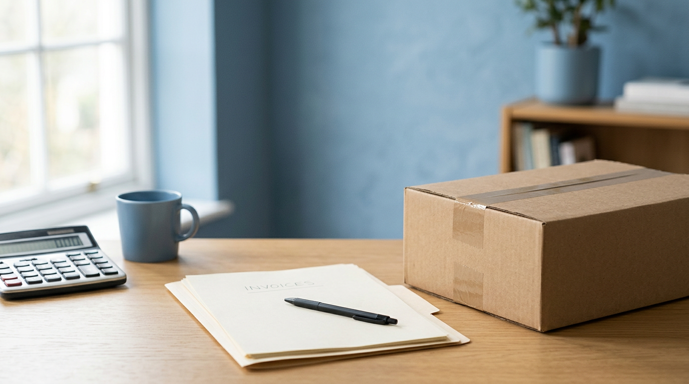 Dispatch box beside invoice paperwork on an SME desk, illustrating credit decisions after late payments
